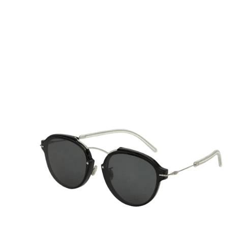Pre-owned Dior Eclat Boston Sunglasses RMGP9 in Black, Silver, Plastic, and Metal