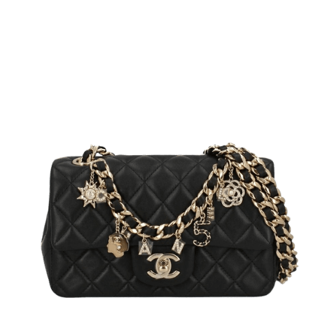 Pre-owned Chanel Mini Matelasse 20 Chain Shoulder Bag AS3326 in Black Lambskin