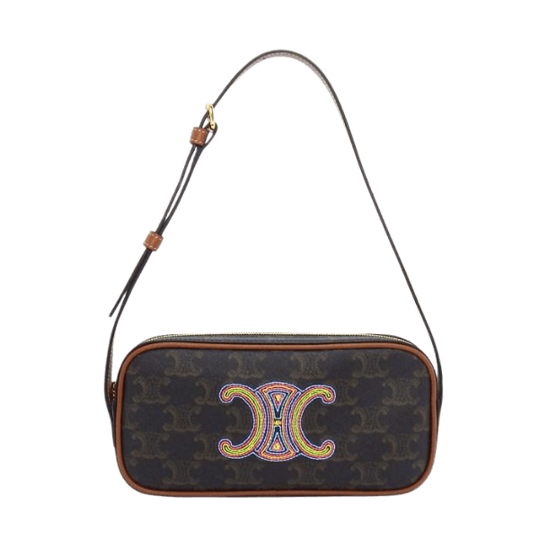 Pre-owned CELINE Triomphe Mini Camera Bag (10J582EGJ) in Tan Triomphe Canvas and Calfskin