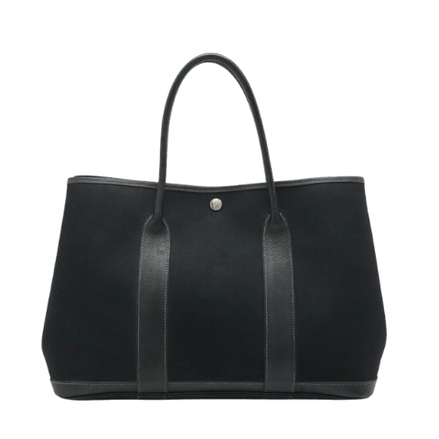 HERMES Garden Party PM Tote Bag Handbag Toile Officier Canvas Leather Black Silver Hardware Square H Stamp [Used]