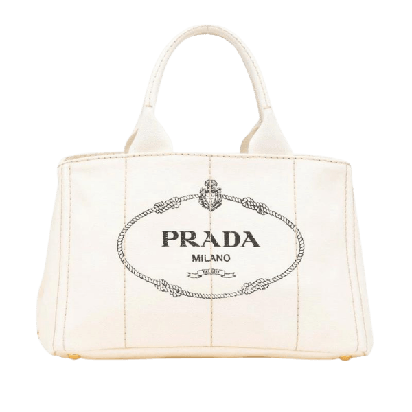 Pre-owned Prada Canapa M Handbag Tote Bag BN1877 Ivory White Canvas Women's PRADA