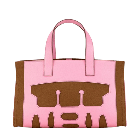Pre-owned Hermès Petit H Tote PM Tote Bag, Handbag, Pink, Brown Felt, Epsom Leather
