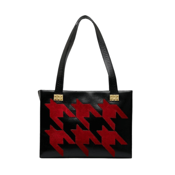 CELINE Houndstooth Handbag Black Red Leather Ladies [Used]