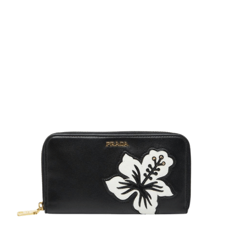PRADA Flower Aloha Long Wallet Black Leather Ladies [Used