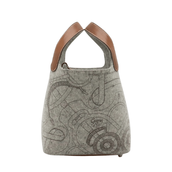 HERMES Picotin PM Handbag Tote Bag Felt Veau Swift Leather Gray Brown Silver Hardware [Used]