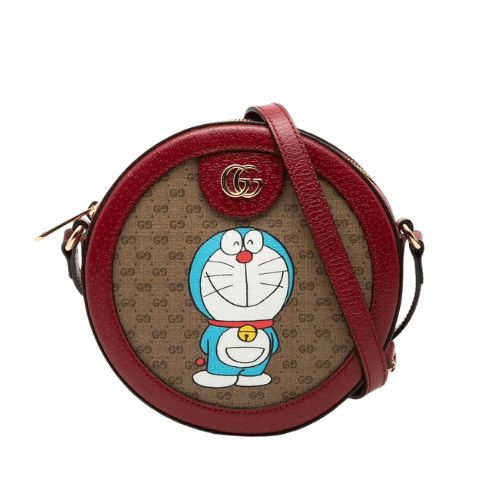 Gucci x Doraemon Mini GG Supreme Shoulder Bag 625216 Brown Red PVC Leather Womens GUCCI [Used]