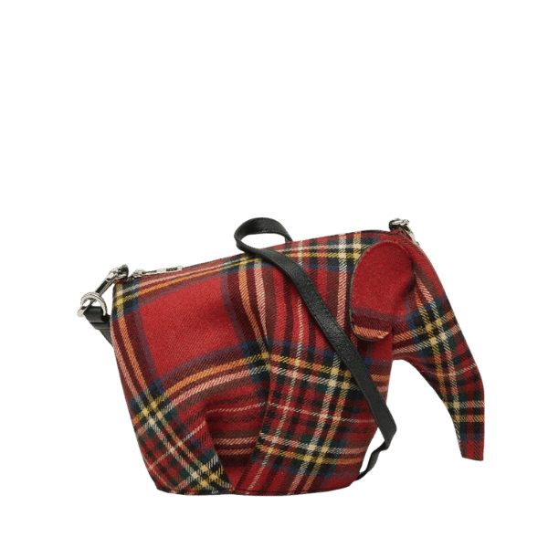 LOEWE Tartan Check Elephant Crossbody Shoulder Bag Red Multicolor Wool Womens [Used]