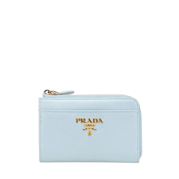 Prada Saffiano L-Zip Compact Wallet Trifold Baby Blue Leather Women's [Used]
