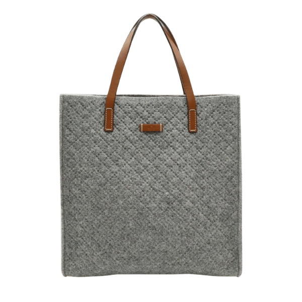 GUCCI Diamante Tote Bag Shoulder Bag Handbag Felt Wool Leather Gray Brown 295267 [Used]