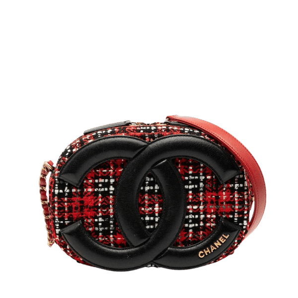 Chanel Coco Mark Chain Shoulder Bag Red Black Tweed Leather Ladies [Used]