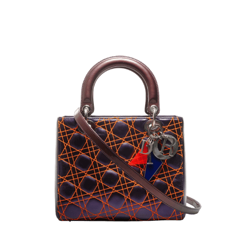 Christian Dior Lady Dior Cannage Medium Anselm Lyle 2-way Handbag Purple Orange WS25313 [Used]