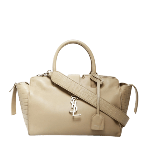 YVES SAINT LAURENT Downtown Cabas 2-way Embossed Leather Handbag Beige WS24817 [Used]