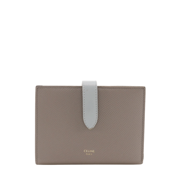 CELINE Medium Strap Wallet Bifold Leather Gray Snap Button Unisex [Used]