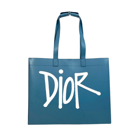 Pre-owned Dior logo Shawn Stüssy collaboration handbag/tote bag in blue leather for men