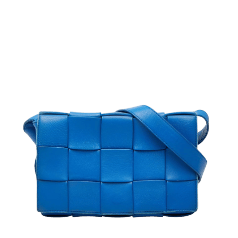 Bottega Veneta Maxi Intrecciato Cassette Medium Crossbody Shoulder Bag Blue Leather Womens [Used]
