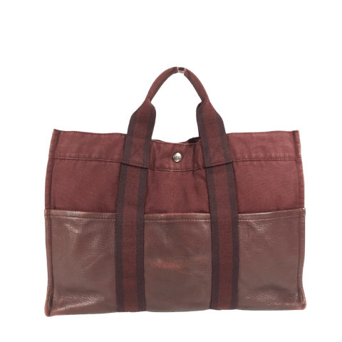 HERMES Half Leather Bag Fourre-tout MM Fourre-tout MM Bag Tote Bag Handbag Canvas/Leather Unisex Wine Red [Used]