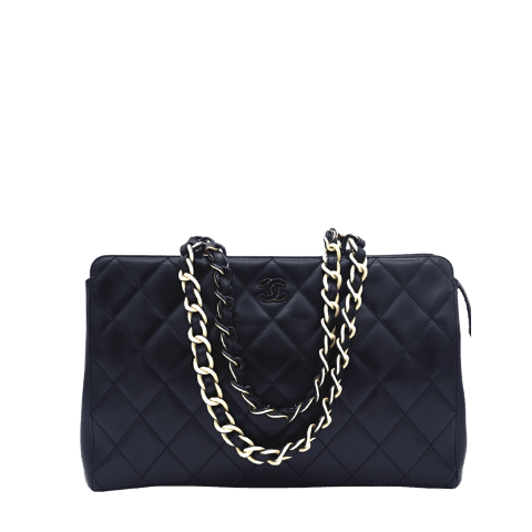 CHANEL Matelasse Plastic Chain Tote Bag Boutique Seal Black Lambskin Ladies Brand Bag Tote Bag [Used]