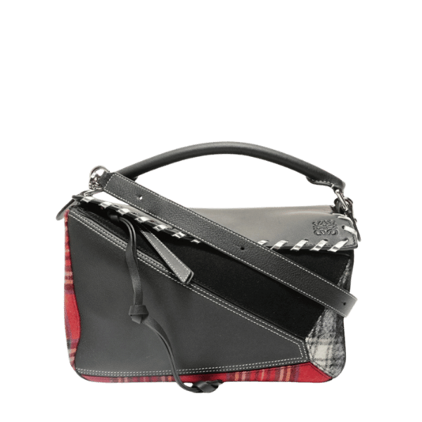 LOEWE Anagram Check Puzzle Bag Handbag Black WS27960 [Used]