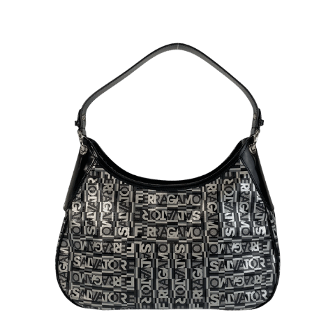Excellent Condition Salvatore Ferragamo Black Gray Silver Hardware PVC Shoulder Bag Womens 500546 [Used]