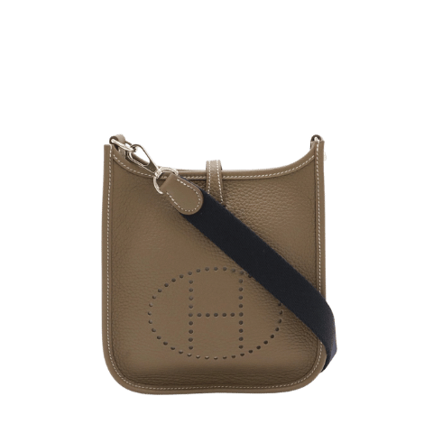 HERMES Evelyne TPM Shoulder Bag Pouch Mini Bag Taurillon Clemence Leather Etoupe Blue Indigo Stamp B [Used]