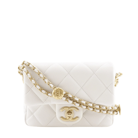 Chanel Matelasse Flap Shoulder Bag Chain Shoulder A35200 Caviar Leather Made in Italy White/Gold Hardware Crossbody Womens【Used】A-Rank