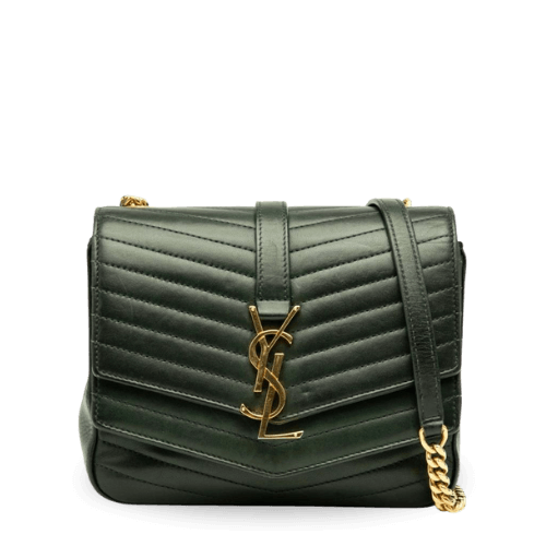 Pre-owned Saint Laurent logo chain shoulder bag in green and gold leather
