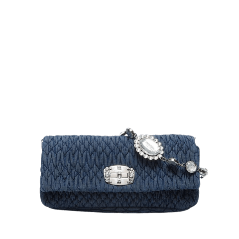 Pre-owned Miu Miu Matelassé Denim and Crystal Shoulder Bag, Navy, WS14199