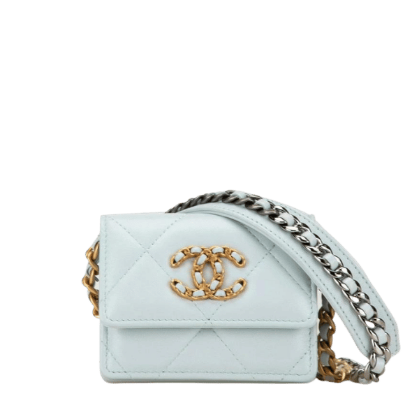 Chanel Matelassé Chanel 19 Coco Mark Crossbody Chain Shoulder Wallet AP1787 Light Blue Lambskin Women's CHANEL [Used]