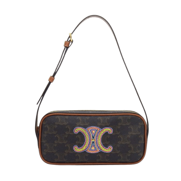 Pre-owned CELINE Triomphe Mini Camera Bag (10J582EGJ) in Tan Triomphe Canvas and Calfskin