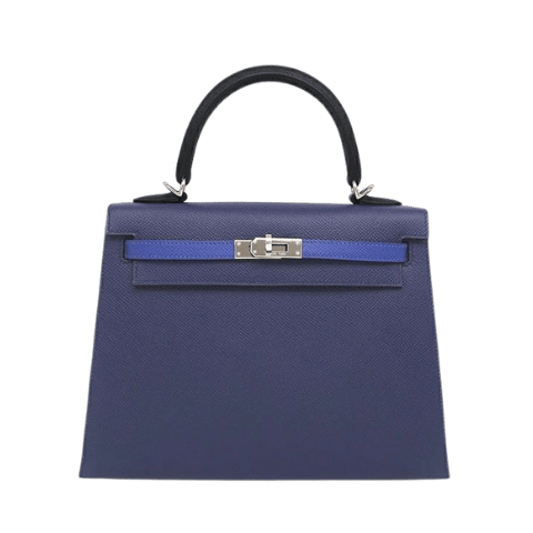 HERMES 2WAY Bag Kelly 25 Sellier Tricolor Epsom Blue Saphir x Blue France x Black Silver Hardware Navy Blue Black U [Box] [Used]