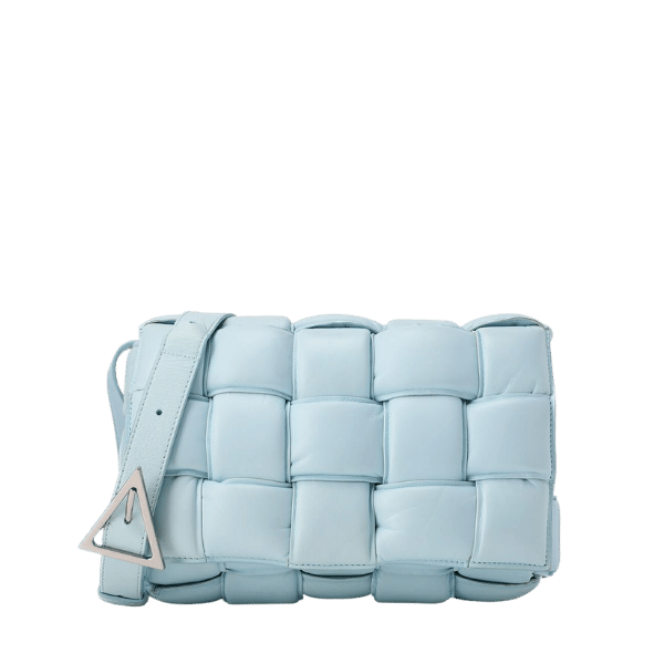 BOTTEGA VENETA Intrecciato Lambskin Padded Cassette Shoulder Bag Sky Blue Silver Hardware Women's Bag Brand [Used]