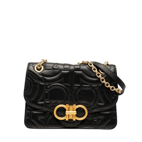 Salvatore Ferragamo Gancini Chain Shoulder Bag AB-21H168 Black Leather Ladies [Used]