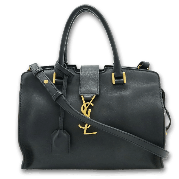 SAINT LAURENT PARIS YSL Monogram Baby Cabas Handbag, 2-Way Shoulder Bag, Black Leather with Gold Hardware, 424868 (Pre-owned)