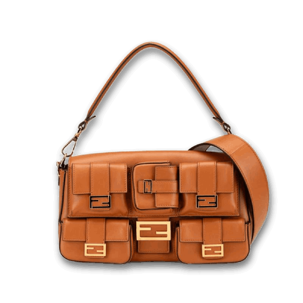 Pre-owned Fendi Multi-Pocket Baguette Handbag/Shoulder Bag, 2-Way, Brown Leather, 8BR808, Women's