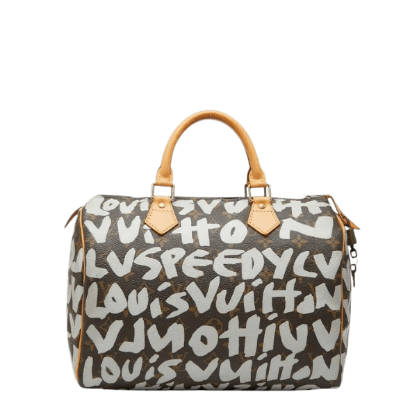 Pre-owned Louis Vuitton Monogram Graffiti Speedy 30 Handbag/Boston Bag M92194 in Brown and White PVC Leather. Women's.