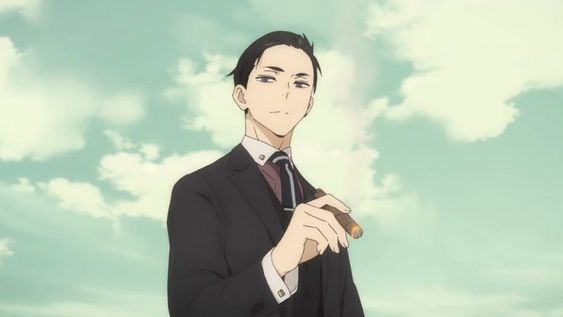 An anime male character holding a cigar