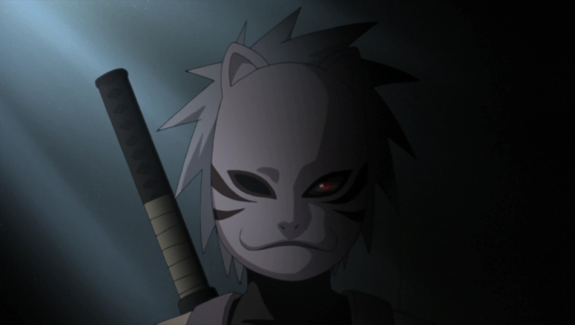 Young Kakashi with anbu mask covered by shadows