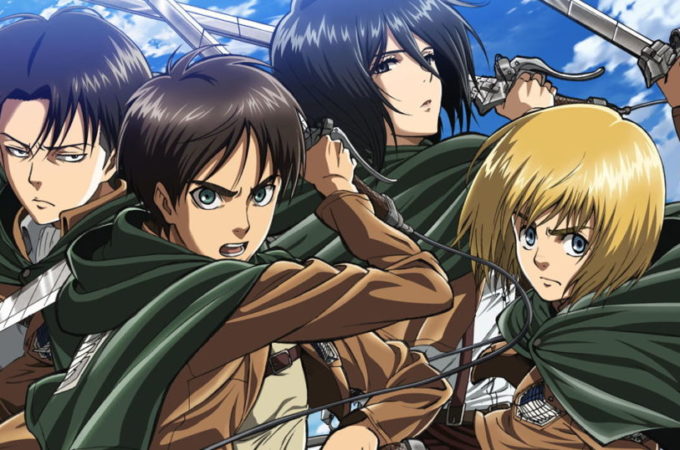 The main cast of Attack on Titan as they were in the early stages of the series