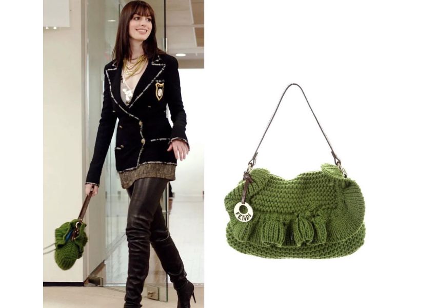 The Fendi Knit Ruffle Bag with its soft, textured silhouette, a playful early-2000s luxury accessory featured in The Devil Wears Prada