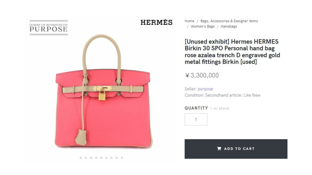 A listing on ZenPlus market place of a Birkin handbag in Rose Azalea color with gold metal fittings.