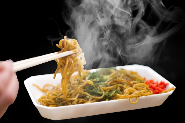 Close up of stir fried noodles
