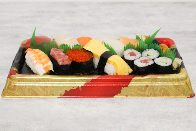 Tray with different types of sushi
