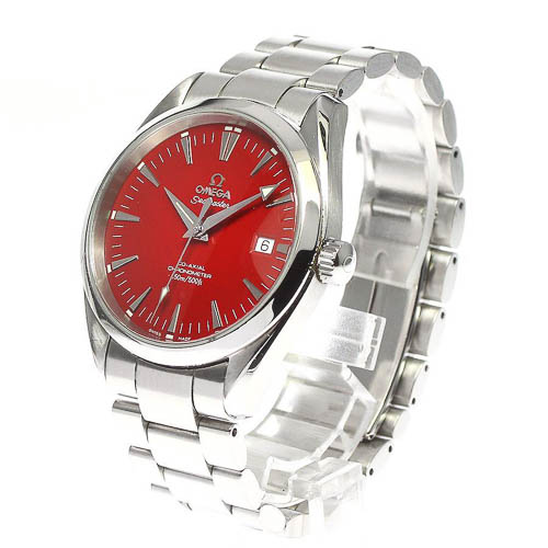 Close up of Omega Seamaster Aqua Terra with a red dial