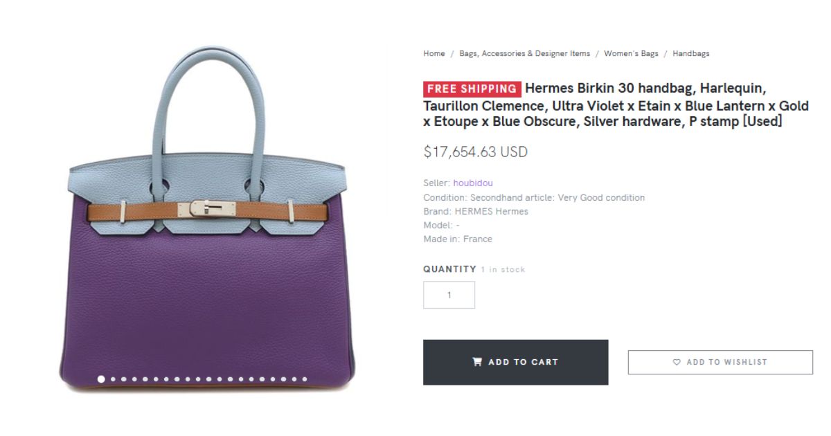 A listing on zenluxe market place of a Birkin handbag in Rose Azalea color with gold metal fittings.