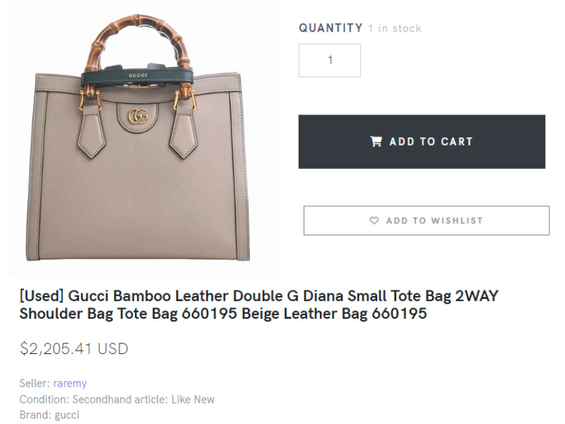 [Used] Gucci Bamboo Leather Double G Diana Small Tote Bag 2WAY Shoulder Bag Tote Bag 660195 Beige Leather Bag 660195