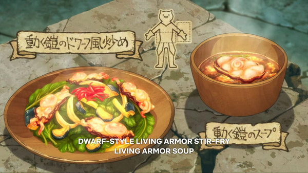 Close up of the Dwarf-style living armor stir-fry with Living Armor soup.
