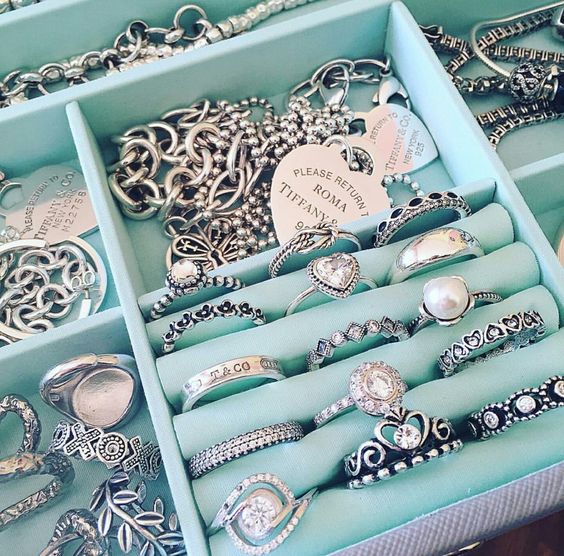 Close up of a jewelry box with a highlight in Tiffany & Co jewelry