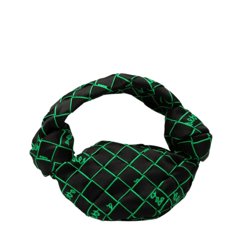Pre-owned Bottega Veneta double knot webbing handbag/one-shoulder bag in black and green polyester.