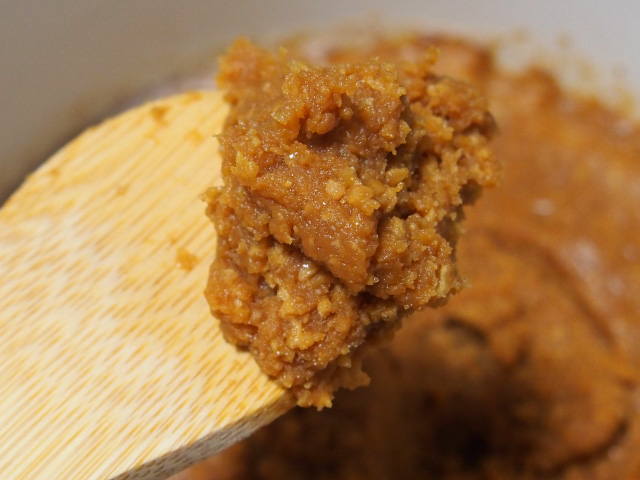 Miso paste on a wooden rice paddle