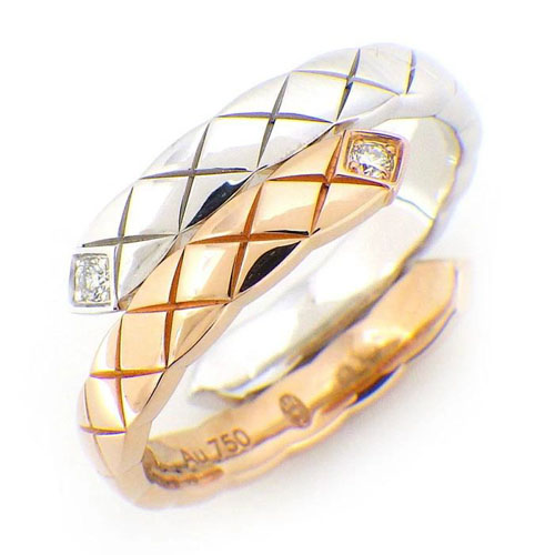 Coco Chanel Crush collection ring with two overlapping half circles connected side by side to make a whole ring.